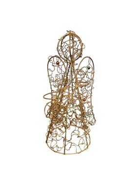 Gold Metal Wire Angel Christmas Tree Topper 10 In Beaded Accents